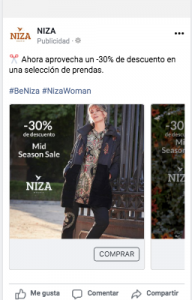 Campañas de publicidad en Facebook e Instagram para Niza Moda